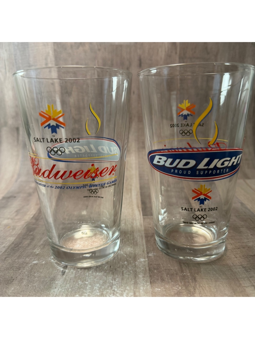 Set of 2 Budweiser 2002 Salt Lake City Winter Olympics Glasses Bud Light Beer